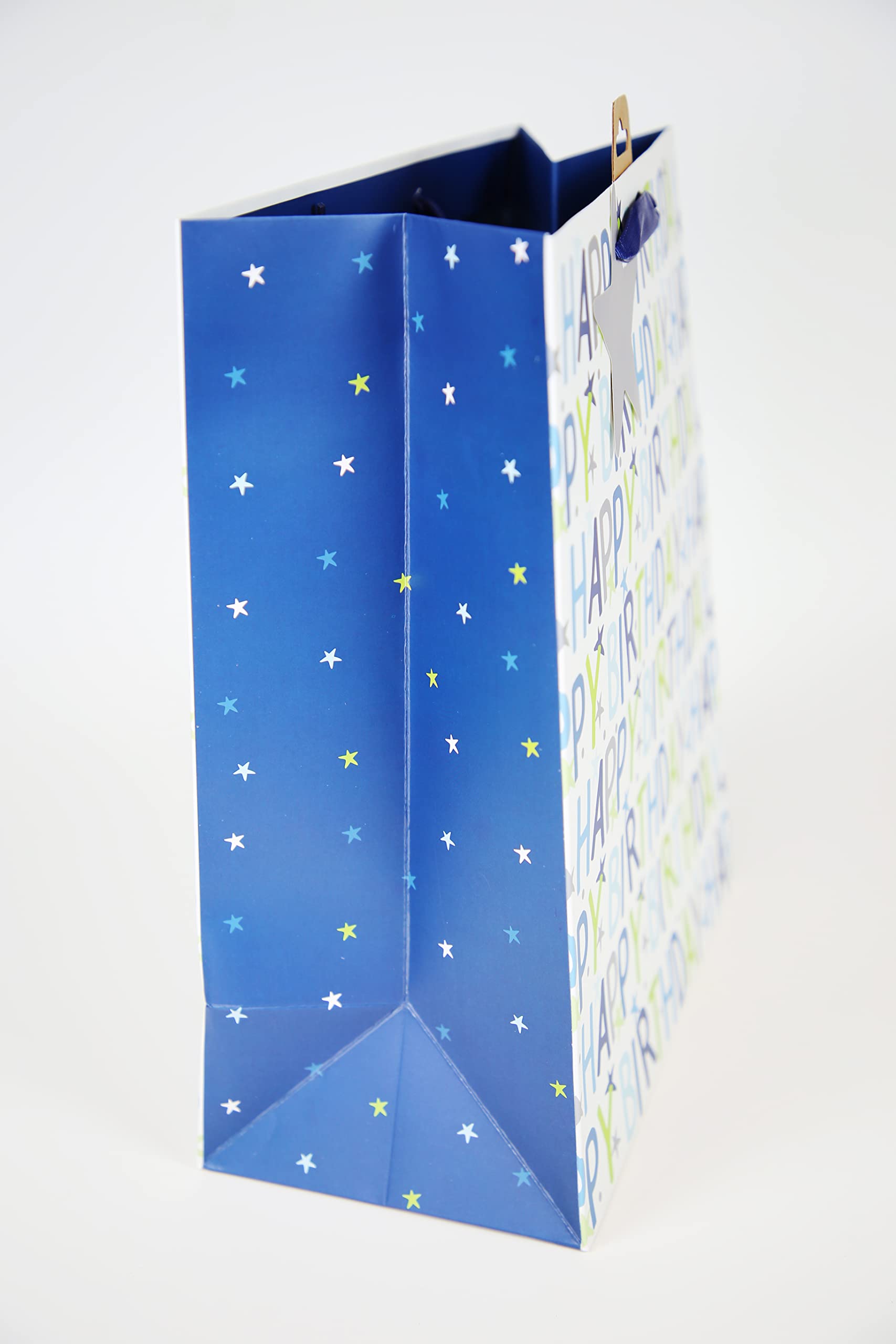 Happy Birthday Boy Blue Occasions Gift Bag with Star Tag (Multicolor, M (Pack of 1))