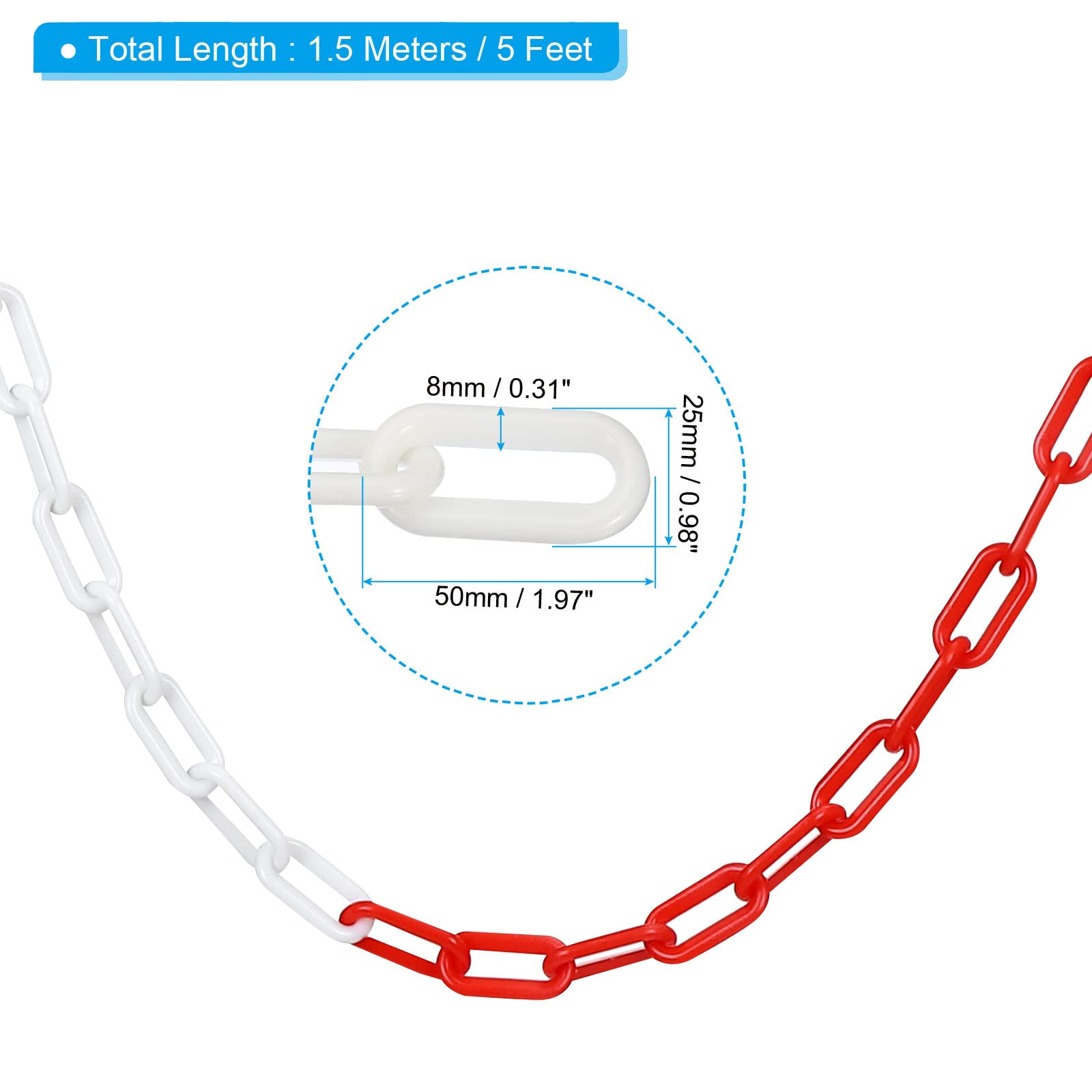 PATIKIL 0.3 inches Diameter 5Ft Length Plastic Chain Barrier, Safety Link Chain Stanchion for Crowd Control at Driveway Elevator Parking Lot, Red White