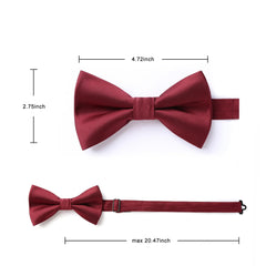 HISDERN burgundy Bow Tie for Men Pre-tied Wedding Formal Tuxedo Bowtie Classic Handkerchief Set Adjustable