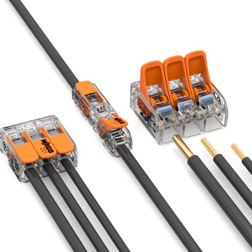 WAGO Inline splicing connector with lever, for all conductor types, max. 4 mm², 2-conductor, Transparent housing, Surrounding air temperature, max 85°C (T85), 4,00 mm², 221-2411 (60 pcs).