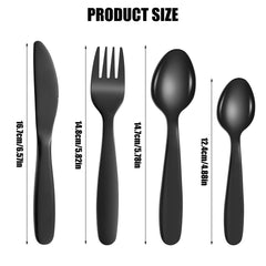 Partideal Camping Cutlery Set, 4 Pcs Titanium Black Flatware Set with Bag, Stainless Steel Plating Camping with Spoon Knife Fork for Outdoor Picnic Camping Office