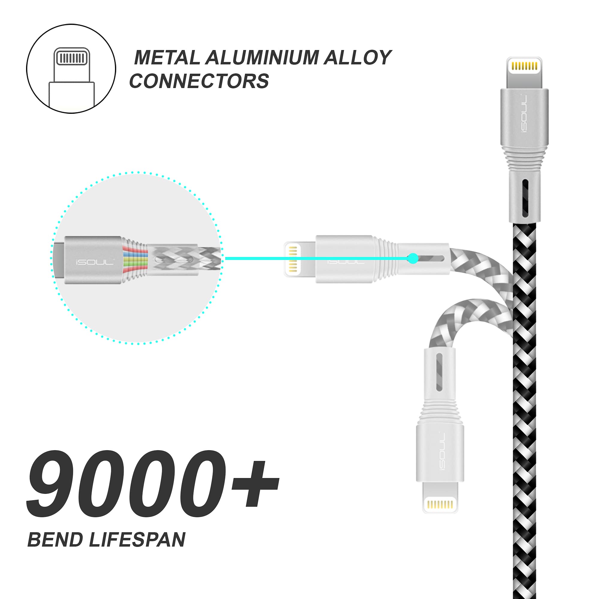 iPhone Charger Cable, Lightning Cable 6.5ft/2m iPhone Charger Braided Long iPhone Charger Lead USB Fast Charging Cable Compatible with iPhone 11/XR/Pro/Xs Max/X/8/7/Plus/6S/6/SE/5S/12/13 iPad Air