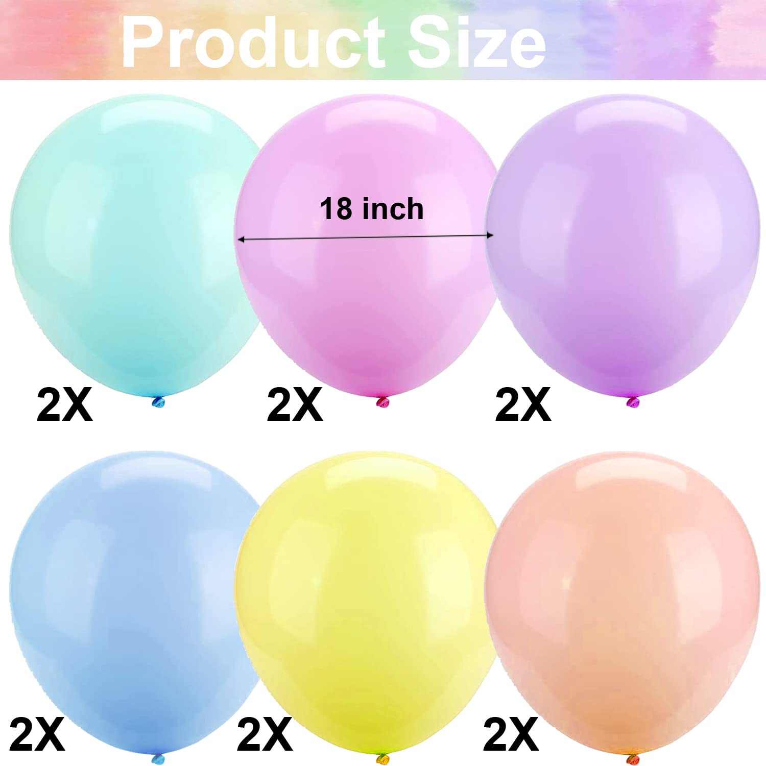 KAKOLOPT Pastel Balloons 18 Inch / 45cm 12 Pcs Large Pastel Balloons Macaron Latex Balloons Assorted Colorful Jumbo Christmas Party Balloons for Baby Shower Kid Birthday Wedding Party Decorations