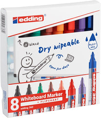 edding 360 whiteboard marker set - multi-coloured - 8 whiteboard pens - round nib 1.5-3 mm - whiteboard pen dry wipe - for whiteboards, flipcharts, magnetic, memo boards - sketchnotes - refillable