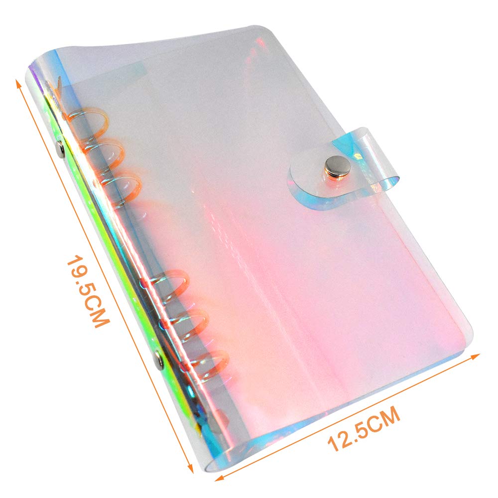 Smarpau A6 Binder Cover, Rainbow Clear Soft PVC 6 Hole Ring Binder Refillable Paper Binder Waterproof Loose Leaf Notebook Folder Personal Planner Binder Cover for Home School and Office Writing Supply