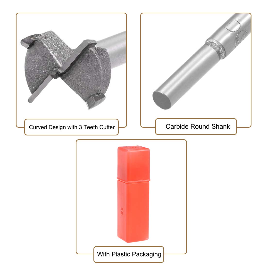 sourcing map Forstner Drill Bits 23mm, Tungsten Carbide Wood Hole Saw Auger Opener Woodworking Hinge Hole Drilling Boring Bit Cutter Gray with Case