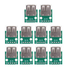 Hilitand 10 Pcs USB Female Breakout Board, 2.54mm Pitch Type A Female Socket, USB Socket Breakout Board, PCB Converter Module