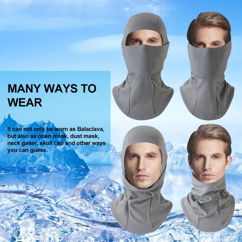 ROCKBROS Ski Mask Cycling Balaclava Windproof, Thermal Neck Gaiter Soft Full-mask Polar Fleece Headwear 4 Colors for Autumn Winter Skating, Skiing, Running, Cycling Light Grey