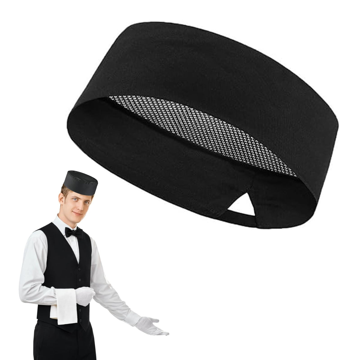 Nuqin Chefs Hat for Men Women Breathable Chef Hat with Adjustable Straps Flat Top Kitchen Cooking Food Service Caps for Chefs Waiters Industrial Workers Cleaners Bakers Etc Black