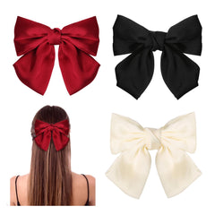 GWAWG 3PCS Bow Hair Clip，Hair Bows Barrettes Solid Color,Soft Satin Silky Hair Bows for Women Girls(Black, White, and Red)