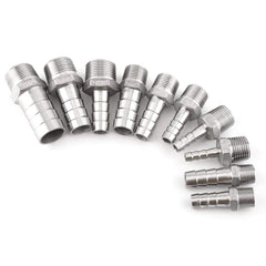 1 x SS304 Stainless Steel Barbed Hose Connector with Thread Adaptor DFE Tail Pipe 1/8~3/4 BSP Hose Tail Fitting Stainless Steel Connector