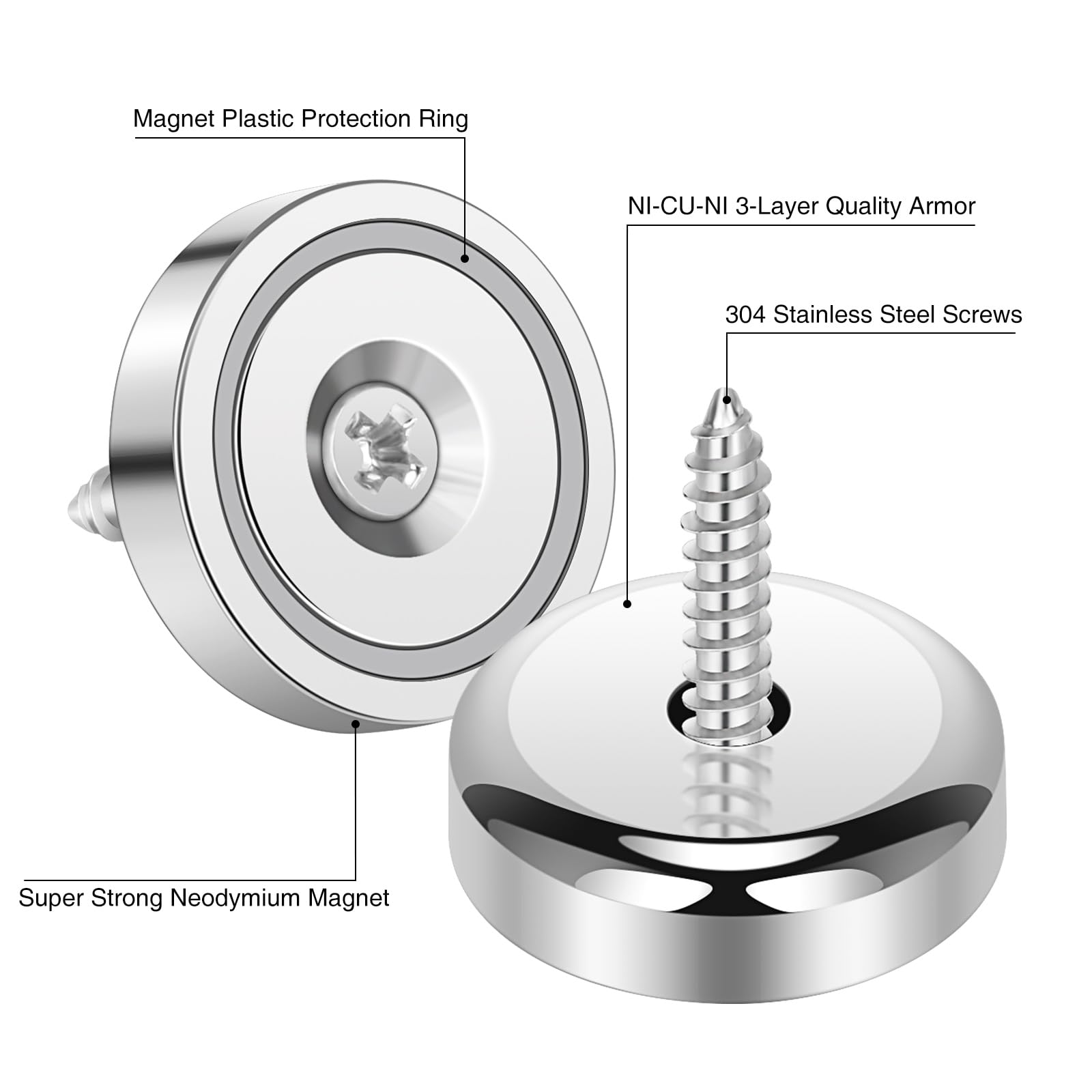 Wukong 10 Pieces Neodymium Magnets, 16 x 5 mm Strong Pot Magnet Round Hole Magnet with Mounting Screws (6KG Force), Silver