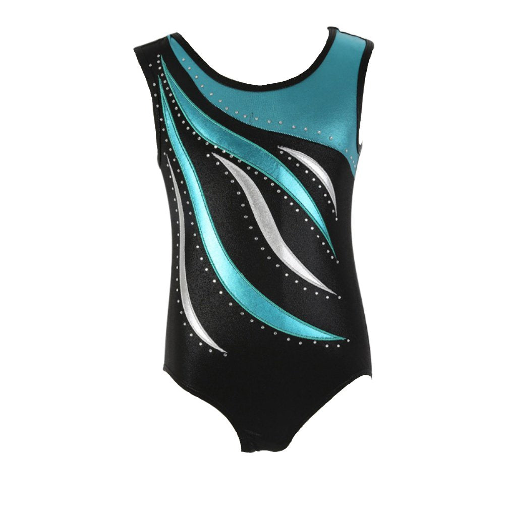 MORESAVE Gymnastics Leotards for Girls Sleeveless Sparkle Leotards Shiny Embroidery Athletic Ballet Dance Bodysuit One Piece Practice Unitards Jumpsuit for Kids Teens(Blue,9-10 Years)