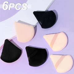 Sularpek Makeup Puff, 6 pcs Soft & Reusable Triangle Powder Puff, Reusable Foundation Sponge with Strap, Triangle Sponges for Loose Powder Cosmetic Foundation Wet Dry Makeup (Black, Color of Skin)