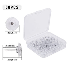 Prasacco 50 Pieces Transparent Thumb Tacks Clear Push Pins Plastic Drawing Pins with Storage Box Thumbtacks for Wall Hangings Steel Point Cork Board Tacks for Maps Posters Photos