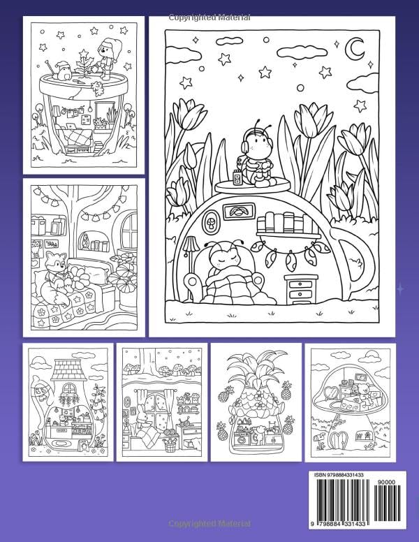 Cozy Spaces: Coloring Book for Adults and Teens Featuring Relaxing Familiar Corners with Cute Animal Characters for Stress Relief