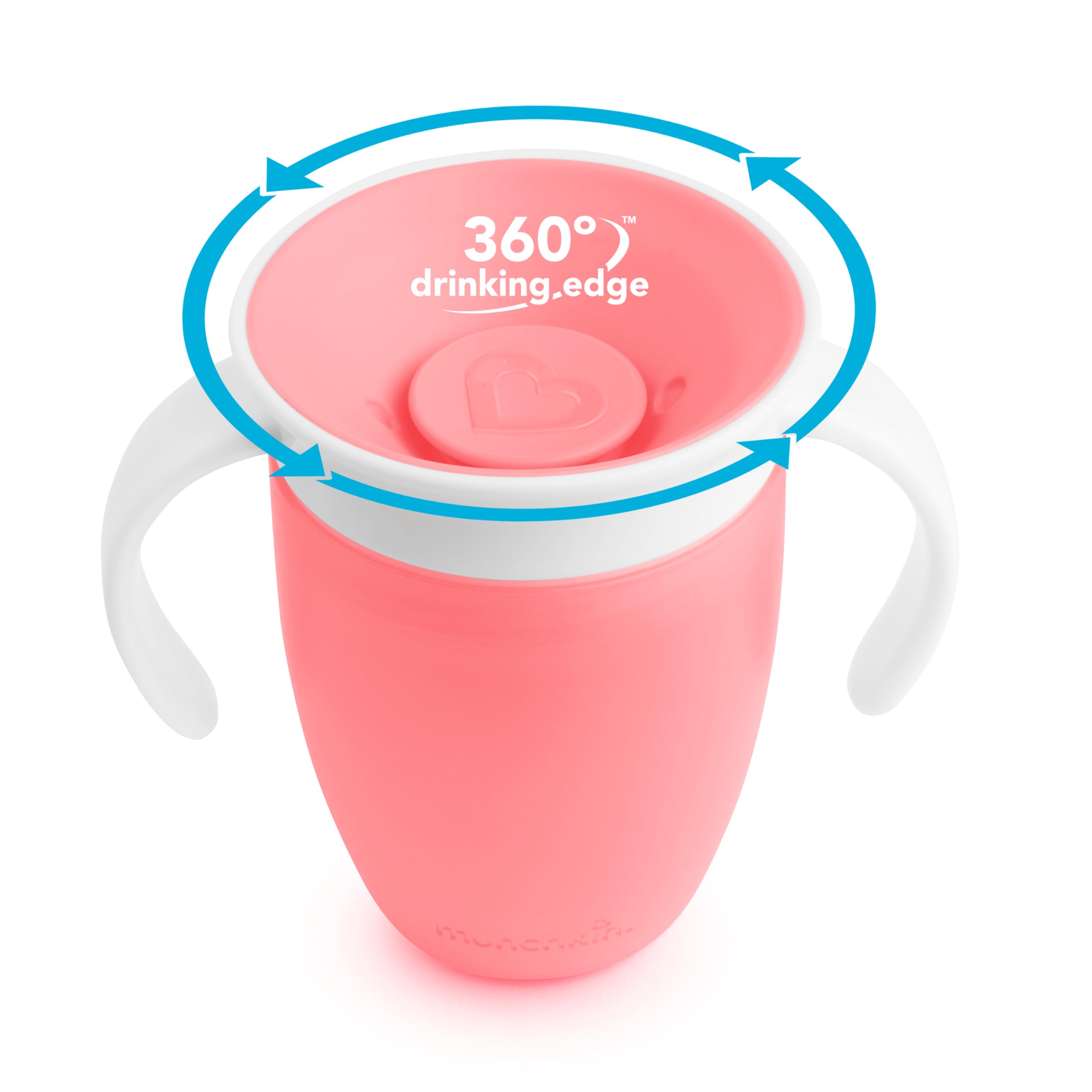 Munchkin Miracle 360 Sippy Cup, Trainer Toddler Cup, BPA Free Baby & Toddler Cups w.Handles, Non Spill Cup, Dishwasher Safe Baby Cup, Leakproof Childrens Cup, 6and Months - 7oz/207ml, 2 Pack,Pink/Purple