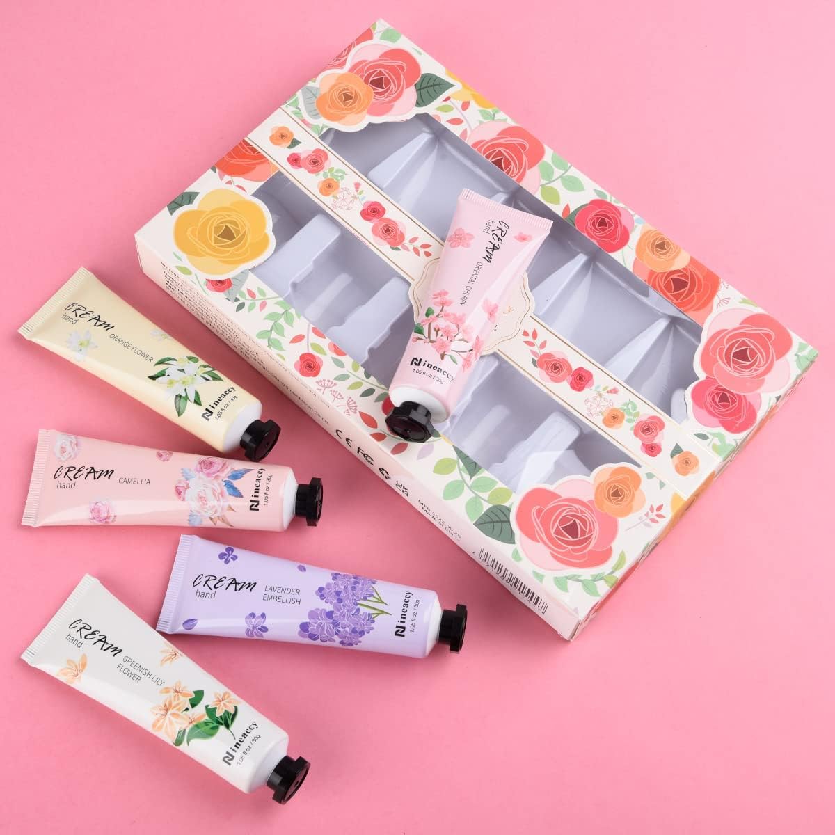 Nineaccy Floral assorted Hand Cream Set, 5 x 30ml，Pack of 5，Friendly to all skin，Gifts for Women, Mother's Day Gifts