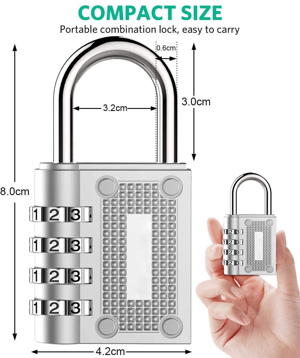 BeskooHome 2 Pack Combination Padlocks, Resettable 4-Digit Gym Locker Padlocks, Weatherproof Small Padlock for Outdoor Gate, Shed Door, Fence, Garage, Hasp Cabinet (Silver)