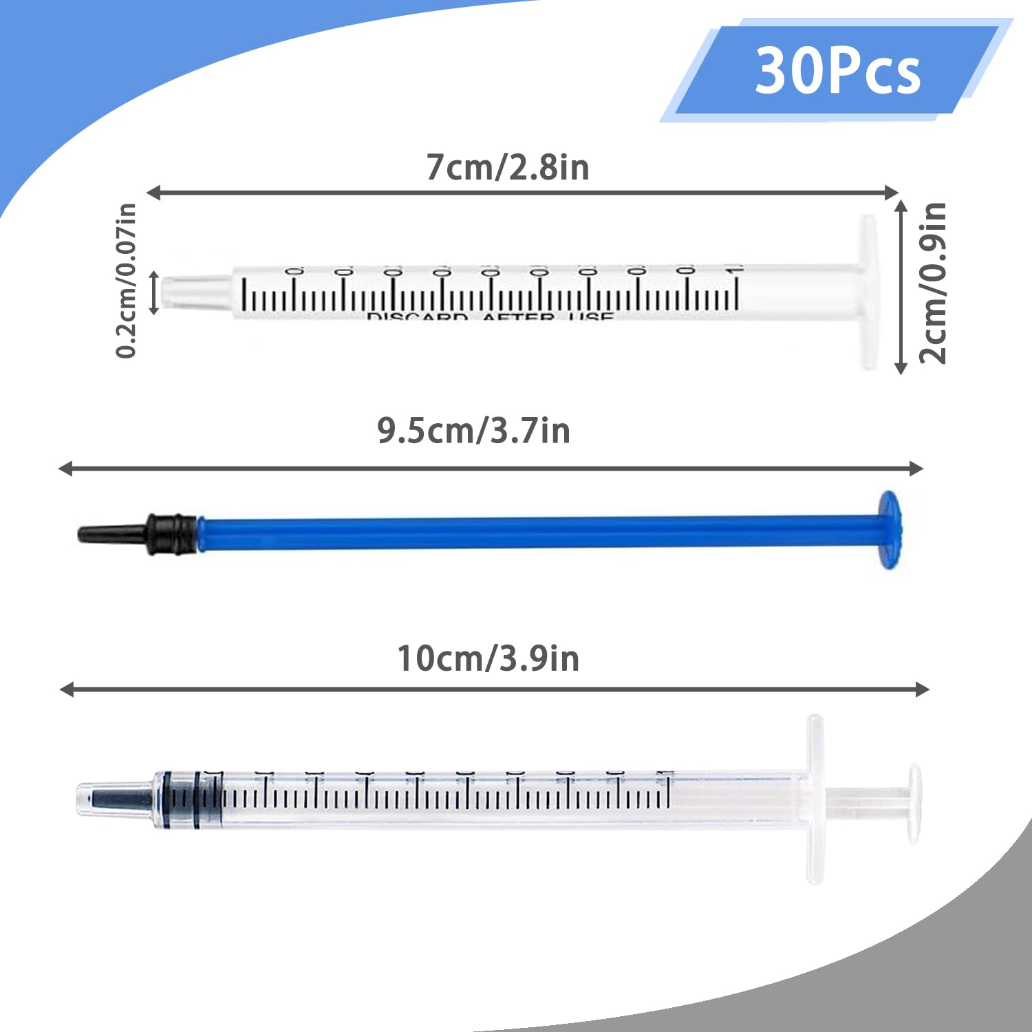 30Pcs 1ml Syringes Plastic Syringes with Caps No Needle Syringe with Measurement Colostrum Syringe for Lab, Pet Feeding, Plant Watering, Liquid Measuring(BlueandWhite)