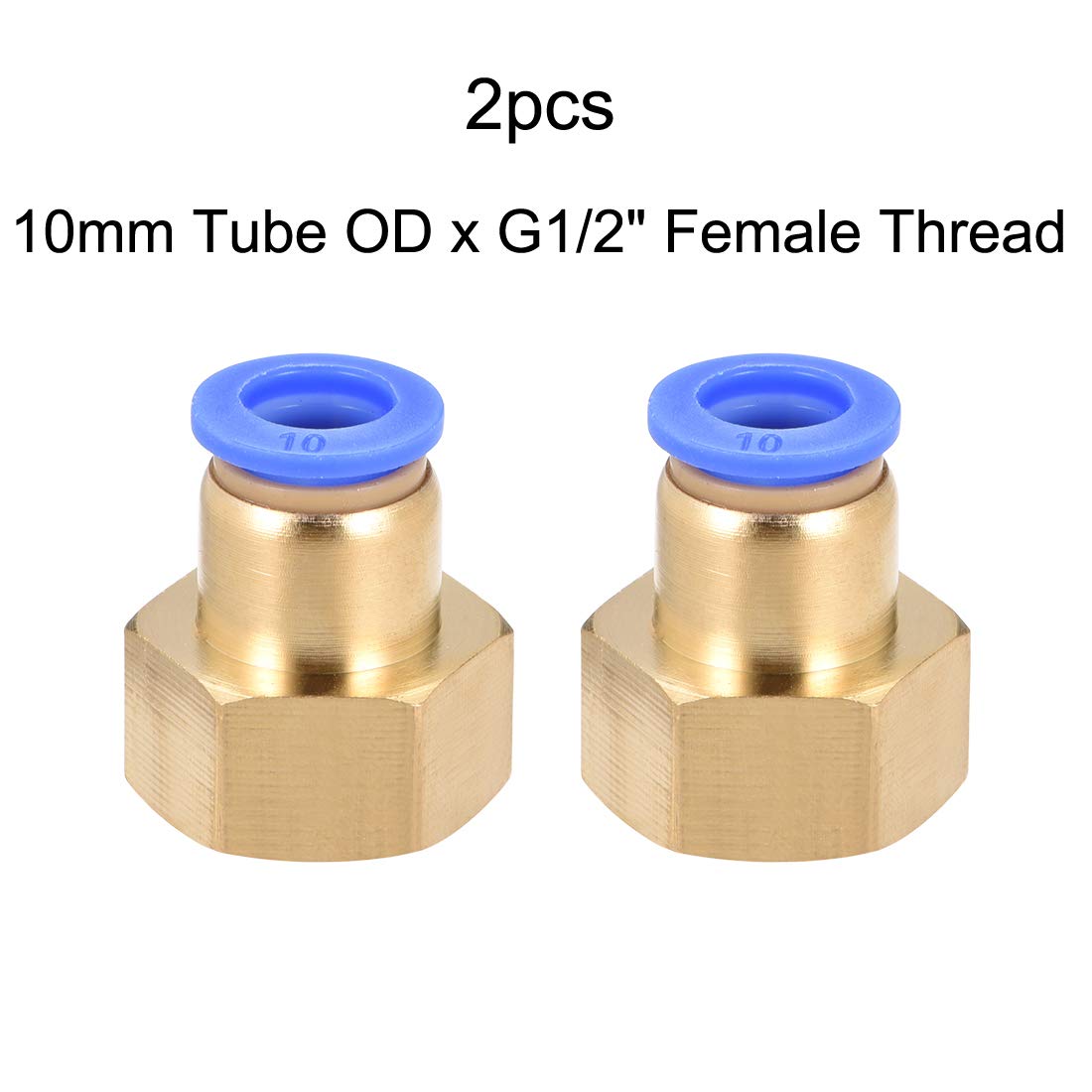 sourcing map Push to Connect Tube Fitting Adapter 10mm Tube OD x G1/2 Female Straight Pneumatic Connecter Connect Pipe Fitting 2pcs