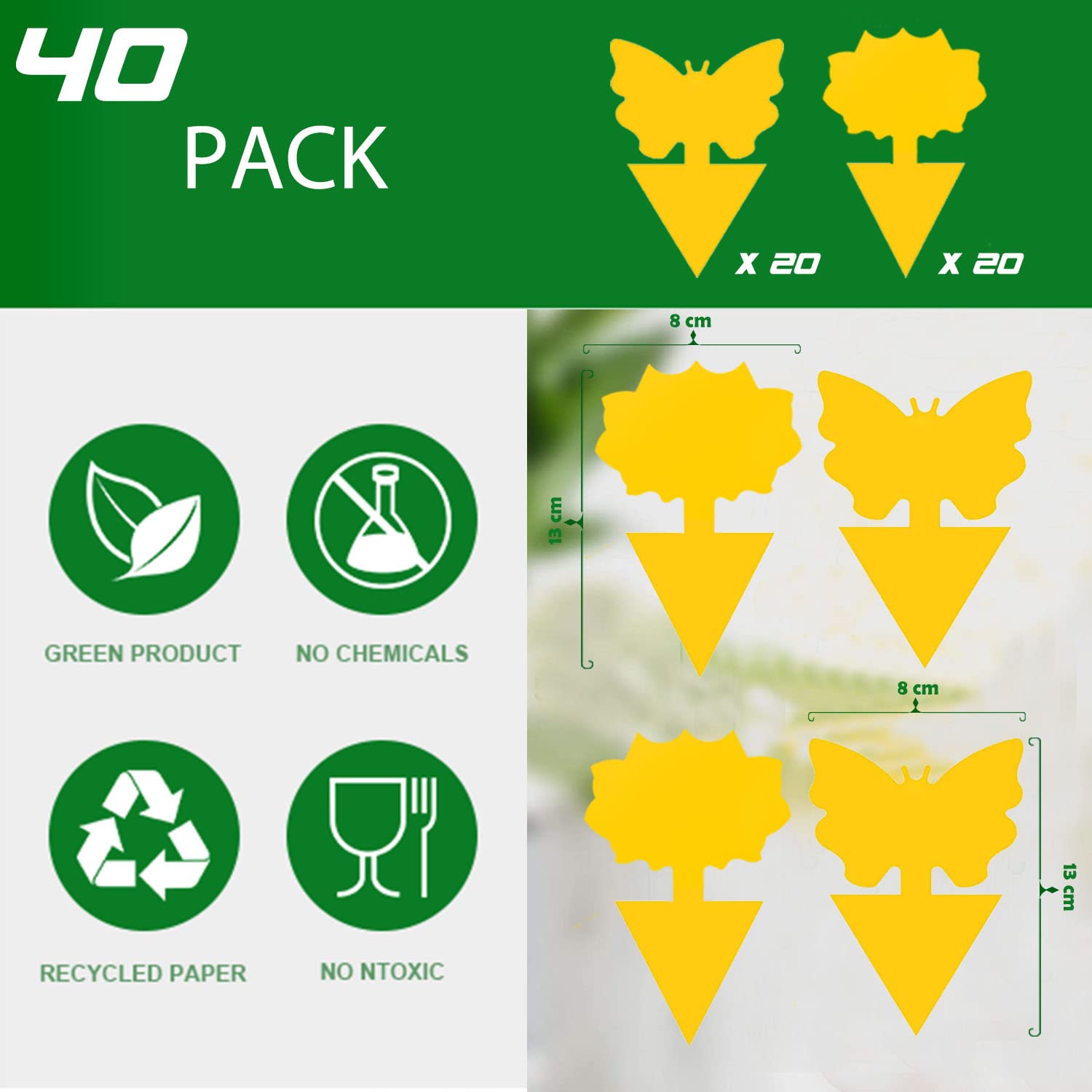 Fruit Fly Trap, 40 Pack Fruit Fly Killer Yellow Sticky Bug Insect Killer Double-sided Insect Catcher Sticky Bug Sticky Fruit Fly Killer for Houseplant Indoor and Outdoor