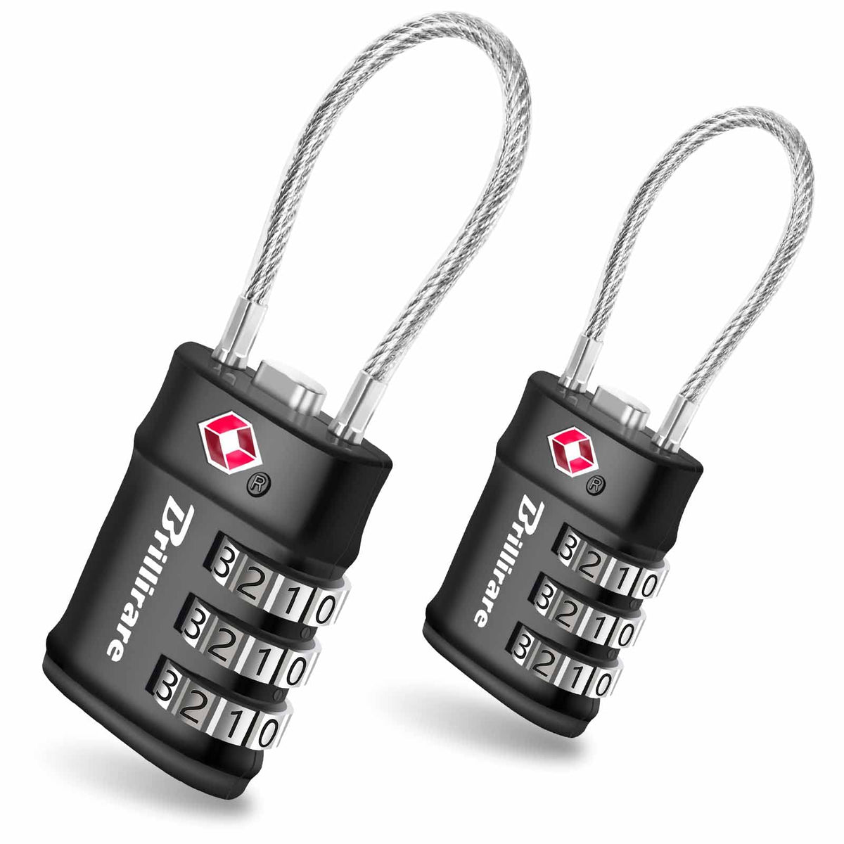 2 Pack TSA Approved Luggage Locks, Combination Travel Cable Lock, 3-Digit Waterproof Padlock, Zinc Alloy Outdoor Keyless Resettable Lock for Travel, Lockers, Bags, Backpack, Gym, Gate-by Brillirare