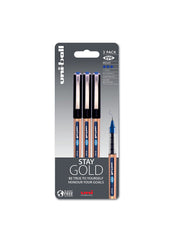 Uni-Ball UB-150-10 Eye On Point Stay Gold Broad Ballpoint Blue Pens. Premium 1.0mm Rollerball Tip for Super Smooth Handwriting. Fade and Water Resistant Liquid Uni Super Ink. Pack of 3