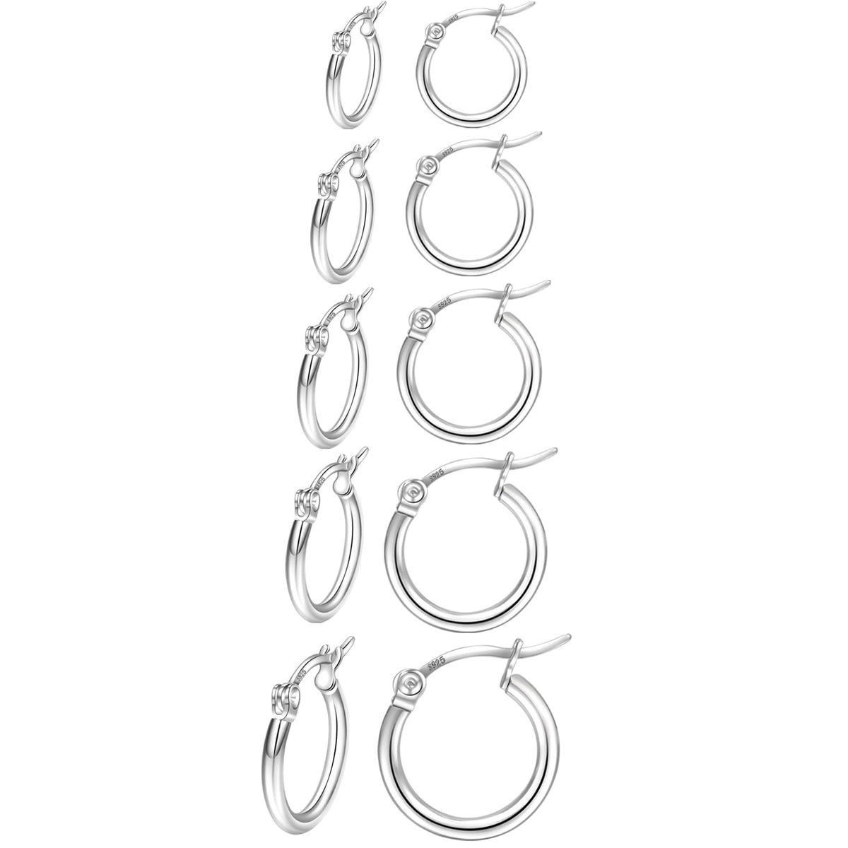 5Pairs Sterling Silver Hoop Earrings-Silver Hoops Earrings for Women Sleeper Small Hoop Earrings Tiny Mini Hoop Earrings for Girls Women 8/10/12/14/16mm PABBEU