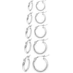 5Pairs Sterling Silver Hoop Earrings-Silver Hoops Earrings for Women Sleeper Small Hoop Earrings Tiny Mini Hoop Earrings for Girls Women 8/10/12/14/16mm PABBEU