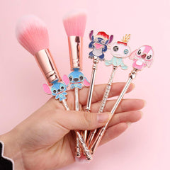 5Pcs Stitch Makeup Brush Set,Stitch Theme Cosmetic Brushes for Powder Eyeshadow Blushes Lips Portable Makeup Brush Set Lovely Stitch Gift for Girl Women