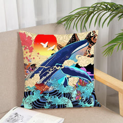 HUASHUZI Japanese Cushion Cover Double Sided Printing Japanese Ukiyo-e Decor Art Gifts Pillow Cover for Home Room Throw Pillow Case Decorate Livingroom Couch Bed Sofa 18 inchesx18 inches(45x45cm)
