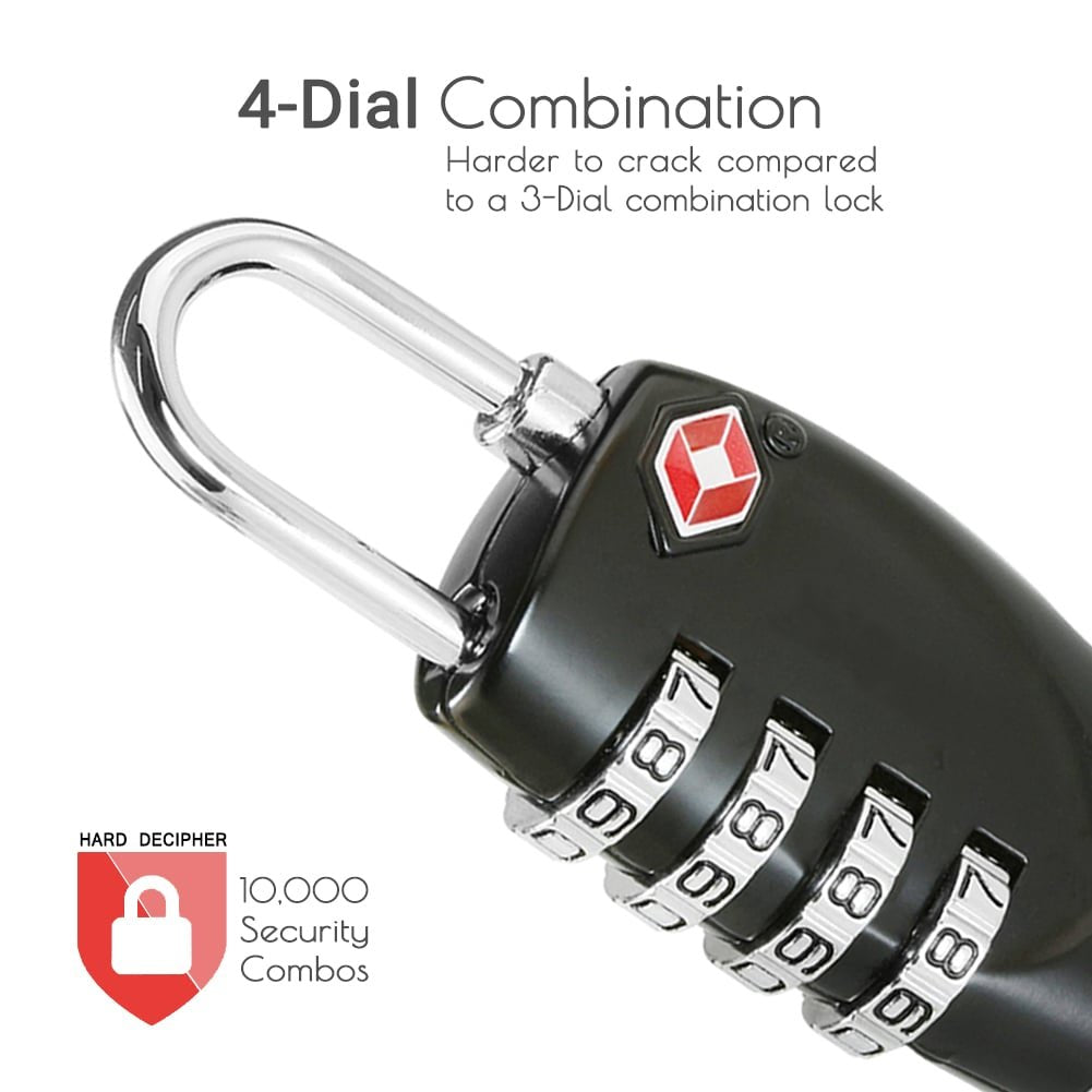 CFMOUR TSA Suitcase Locks - 1, 2, 3, 4, 5, 6 Pack 4-Dial Security Travel Combination Padlock for Suitcases Luggage Case Bag Code Lock - Black (Pack of 2)