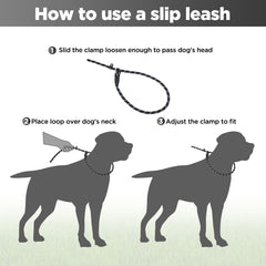 Loutep Slip Lead for Dogs- 1.8m Black Rope Dog Lead With Reflective Stitching Slip on Easily With No Collar or Harness Needed Ideal for Large & Medium Dogs