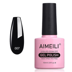 AIMEILI Gel Nail Polish Black, UV LED Soak Off Nail Art Manicure Pedicure, Long Lasting - Blackpool (007) 10ml