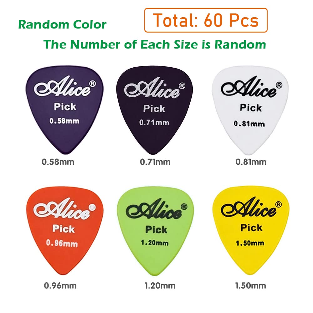 Guitar Picks, 60 Pcs Guitar Plectrums for Your Electric Acoustic or Bass Guitar Plectrum Pick Including 0.58mm 0.71mm 0.81mm 0.96mm 1.2mm 1.5mm