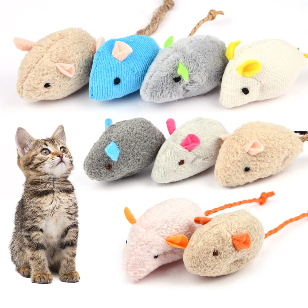 Adiwo Catnip Mouse Toys, 9 Pack Catnip Toys for Cats, Mini Pet Chew Small Plush Mouse Cat Toy, Catnip Teeth Cleaning Toys for Kick Bite, Play and Indoor Interactive (Mixed Color)