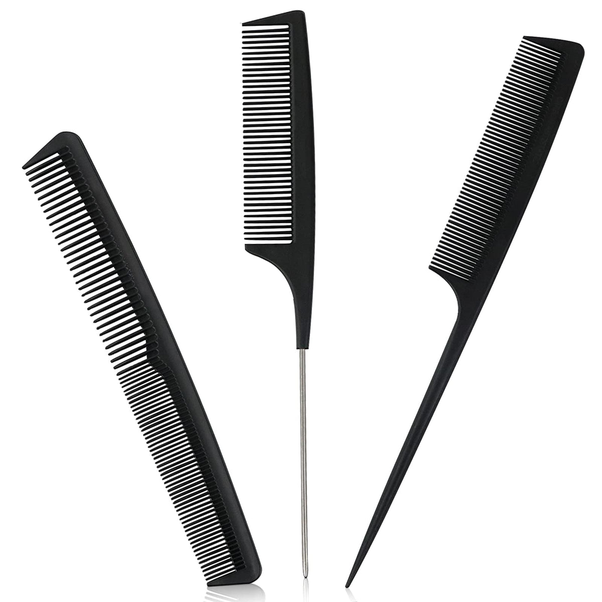 Sularpek Comb, 3 Pieces Tail Combs Set, Fine Tooth Comb, Carbon Fibre Styling Comb, Hairdressing Comb, Teasing Hair Comb for Women and Men, Anti Static, Heat Resistant