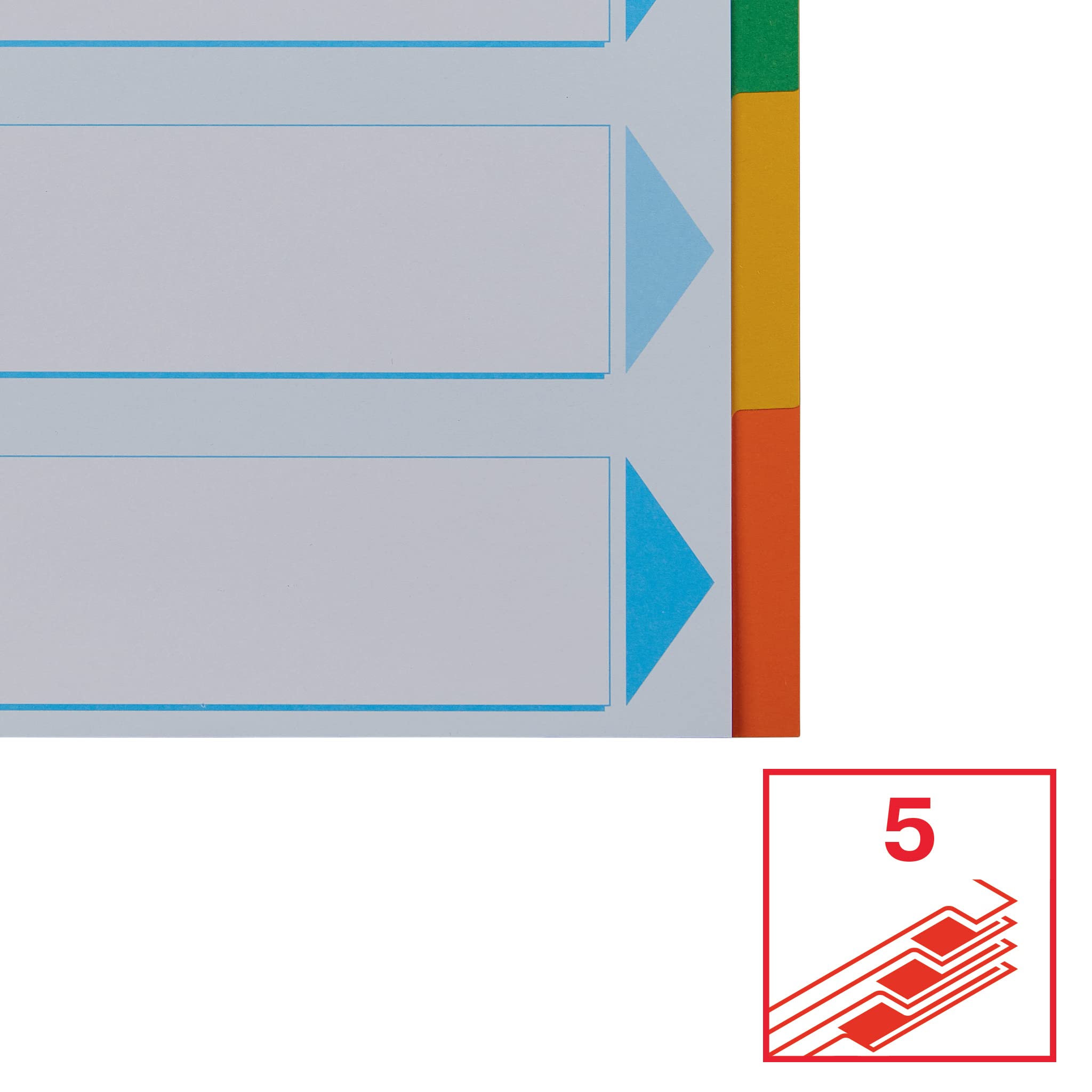 Esselte A4 Card File Dividers. 5 Parts Coloured Folder Dividers with identification front sheet, for Ring Binders and Lever Arch Files. Made from durable, recycled card