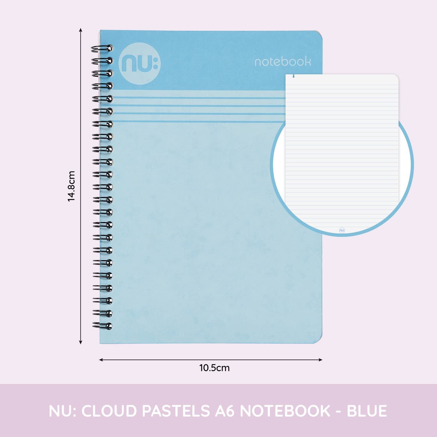 NU Notebooks - Cloud Pastels Range - A6 Blue Notebook - Wirebound Notebook - 110 Pages (NU004116-FSC)