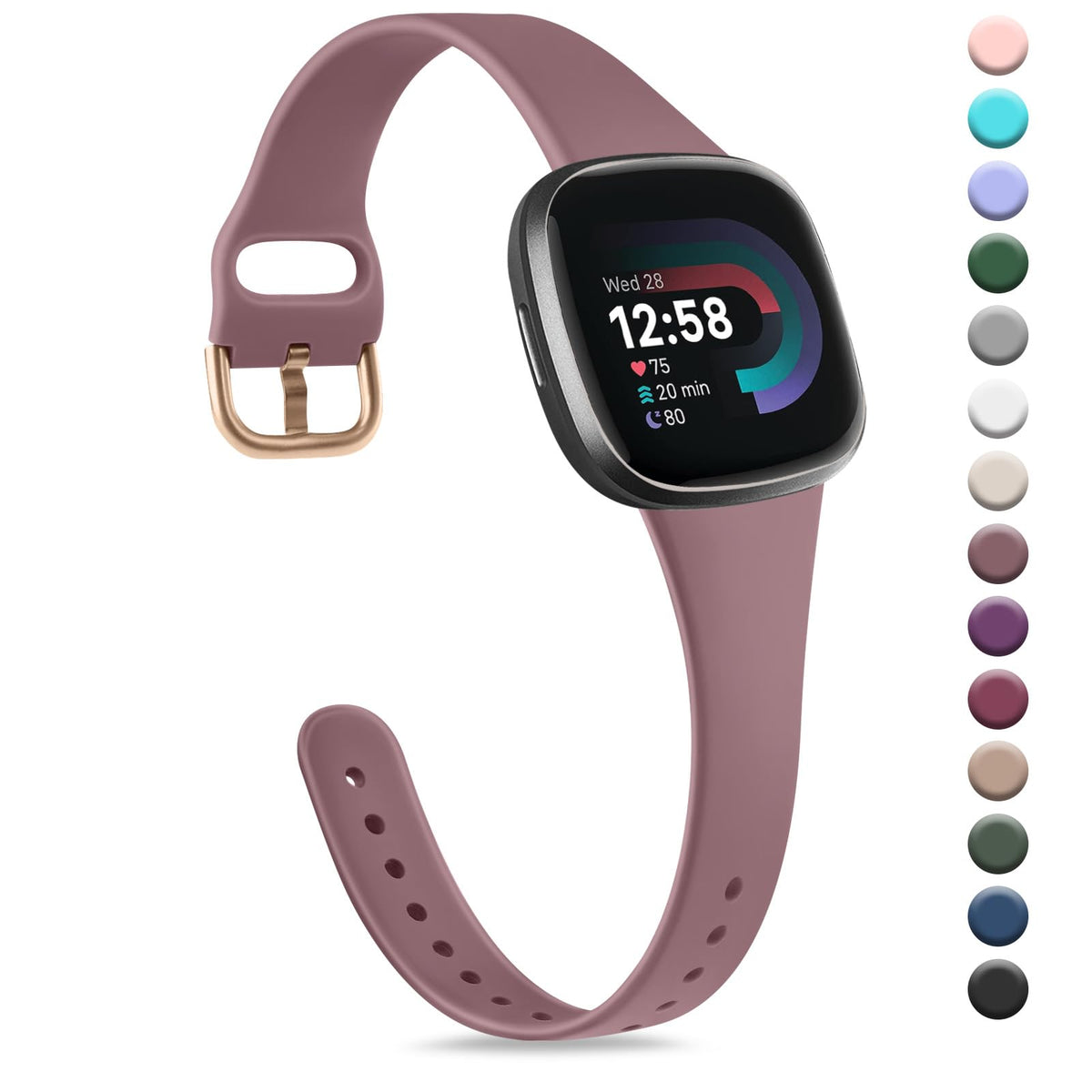 Tobfit Strap compatible for Fitbit Versa 3 Straps/Fitbit Sense/Sense 2 Strap for Women Men, Soft Slim Thin Silicone Replacement Strap Wristband Watchband for Fitbit Versa 4 (Smoke purple)