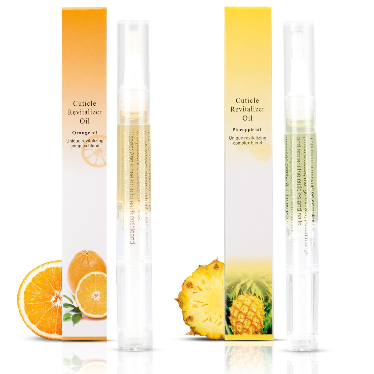 2PCS Cuticle Oil Pens for Nail Care,Cuticle Revitalizer Oil Pen with Soft Brush,Cuticle Oil to Prevent Nail Cracking and Dry (Pineapple & Orange Flavor)