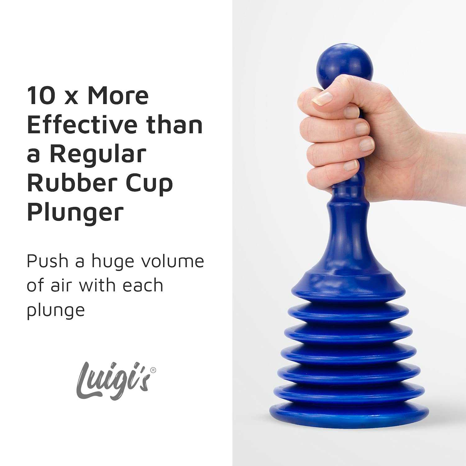 Luigi's Sink and Drain Plunger for Bathrooms, Kitchens, Sinks, Baths and Showers. Small and Powerful, Commercial Style 'Plumbers Plunger' with Large Bellows