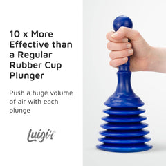 Luigi's Sink and Drain Plunger for Bathrooms, Kitchens, Sinks, Baths and Showers. Small and Powerful, Commercial Style 'Plumbers Plunger' with Large Bellows