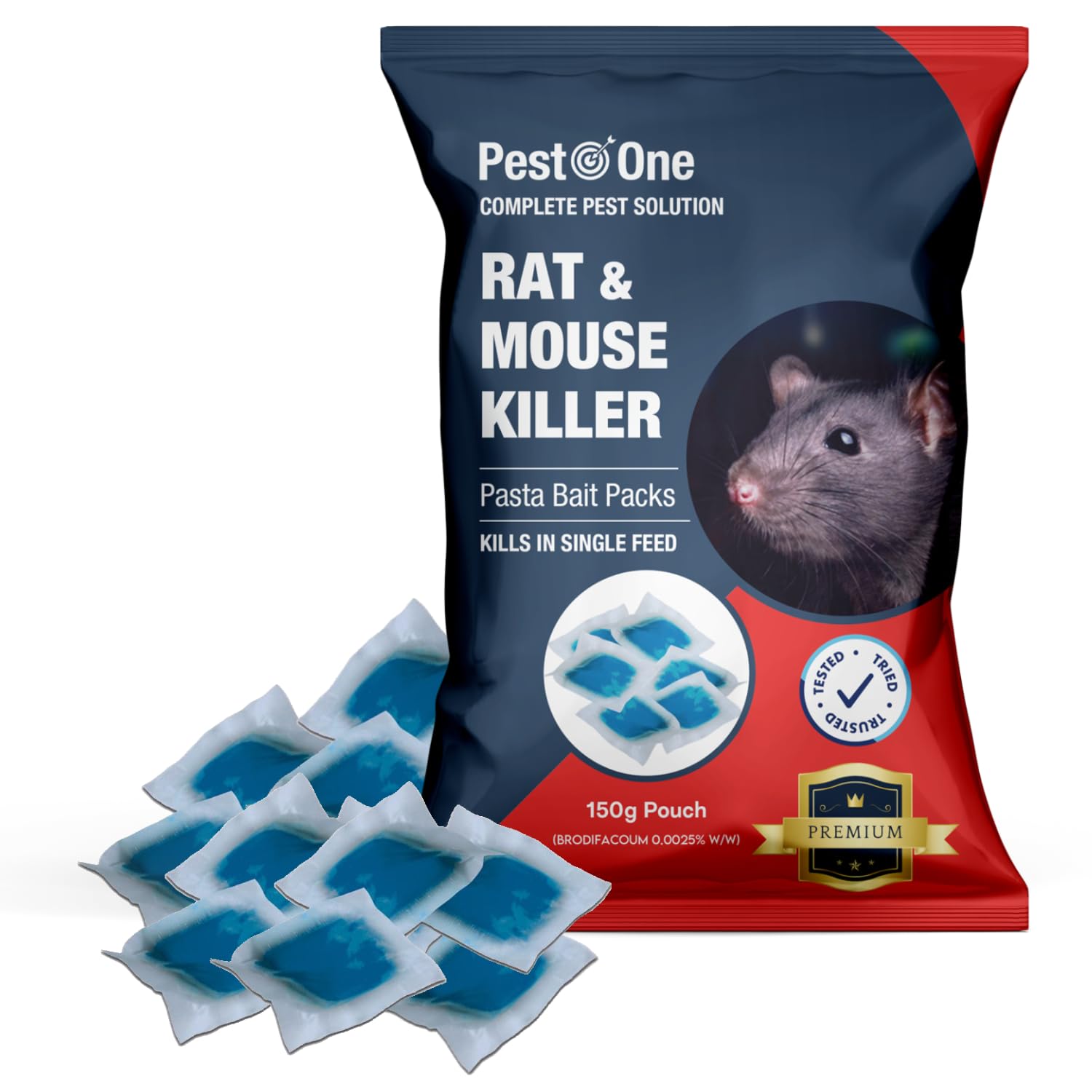 Pest O One Rat & Mouse Killer Pasta Baits, Maximum Strength - Single Feed Brodifacoum Poison Pasta Bait Sachets 300g (30 x 10g)