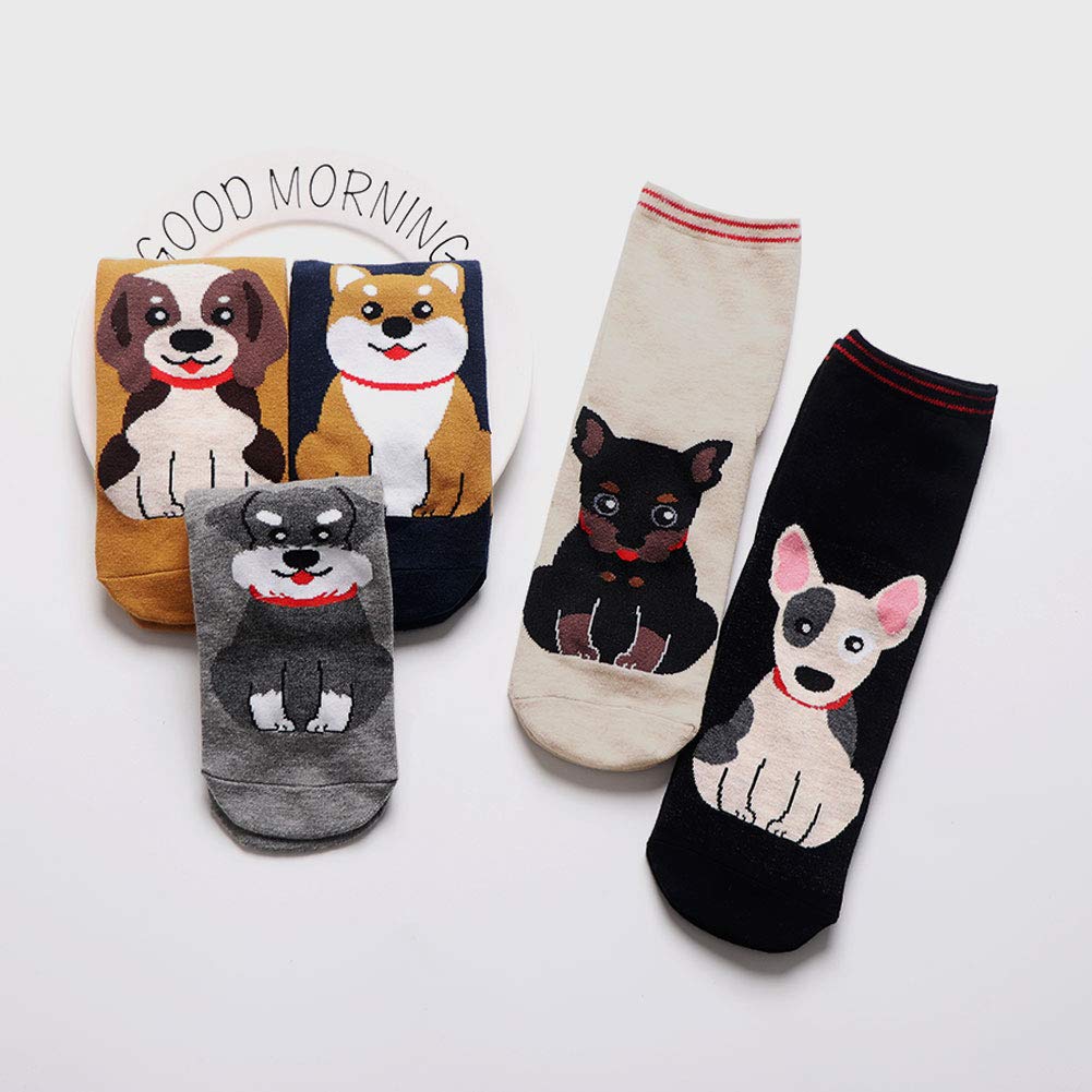 PUTUO Womens Funny Cute Animal Socks Ladies Cotton Socks Funky Cartoon Dog Socks Novelty Crew Socks 5 Pairs