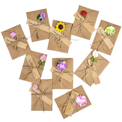 Rayong 10 Set Greeting Cards and Envelopes Dried Flowers Greeting Cards Handmade Cards Thank You Cards Thank U Greeting Card for Christmas Birthday Valentine's Day Mother's Day