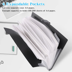 Expanding File Folder, HAISSKY File Organiser A4 Letter Paper Pockets Accordion Document Bag Organizer Wallets Files Folders with Buckle Closure for School Office, 6 Pockets