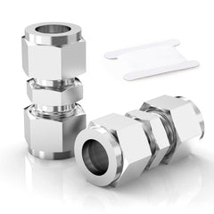 ERGAOBOY 2 Pcs 10mm OD x 10mm OD 304 Stainless Steel Compression Tube Union Connector, Heay Duty SUS 304 Compression Fitting