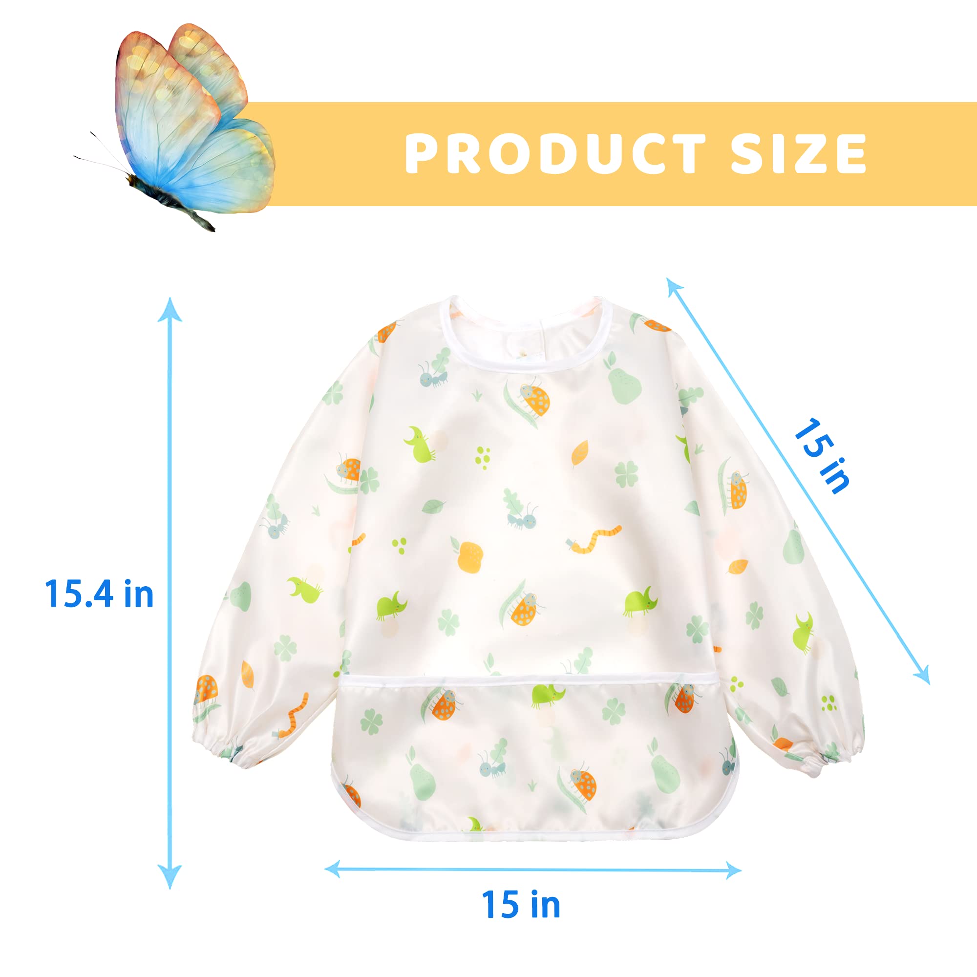 Little Dimsum Long Sleeves Toddler Weaning Bibs   Sleeved Baby Waterproof Feeding Coverall Set   Catching Food & Wipe Clean 6-36 Months（Mouse&Alpaca）